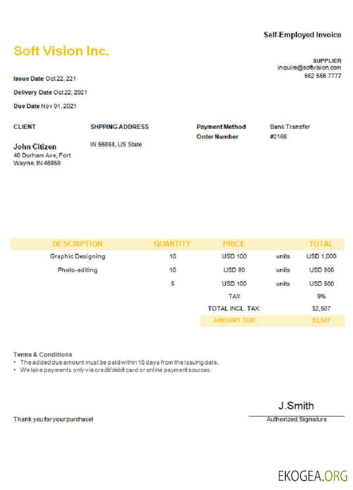 Facture USA Soft Vision Inc.